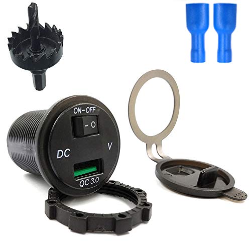 BUENNUS Motorcycle ATV Car USB Charger Adapter,Quick Charge 3.0 Power Outlet for Marine,RV,Boat,SUV,Truck with ON/Off Switch Voltmeter Waterproof Universal 12V-24V with Electric Drill Bit - Thumbnail 7