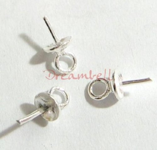 Dreambell 10 pcs 925 Sterling Silver Eye Pins with 5mm Pearl Cup Pendant Connector Bail