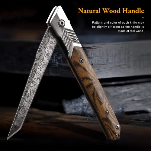 ITOKEY Pocket Knife for Men, Tanto Folding Knife with Sheath, EDC