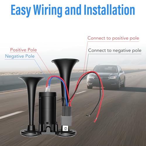 HISUEKIG 12V Car Horn, 600Db Double Trumpet Truck, Super Loud Electric Air Horn with Compressor, Rich Bass and Sharp Sounds, Easy Installation, for Car Truck Boat Motorcycle
