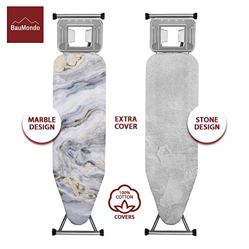 BAUMONDO Ironing Board, Adjustable Height, 4-Leg, 43.3''x13'' Board with Ironing Rest