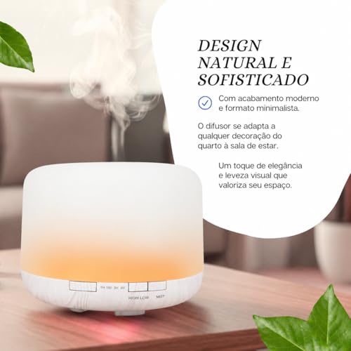 Difusor De Aromas, Umidificador De Ar Ultra-Sônico 500Ml, Difusor De Óleo Essencial, Abajur Led, Lâmpada Colorida Com Controle Remoto Branco Premium