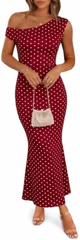 off the shoulder red polka dot dress Dark-red Polka Dot Print Off Shoulder Sexy Bodycon Dress