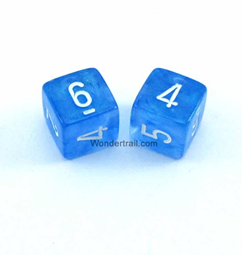 WCXPB0606E2 Sky Blue Borealis Dice with White Numbers D6 Aprox 16mm (5/8in) Pack of 2 Dice Chessex