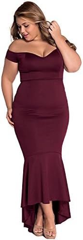 WoldGirls Women's Plus Size Dresses Off-shoulder Mermaid Jersey Formal Prom Maxi Evening Party Dress (X-Large, Maroon)
