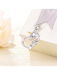 BEILIN S925 Sterling Silver Love Always with me Unicorn in Heart Pendant Necklace for Girls Women