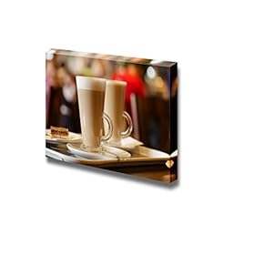 Closeup of Latte Coffee in Two Tall Glasses Ideal for Home and Restaurant Art - Canvas Art Wall Art - 12" x 18"