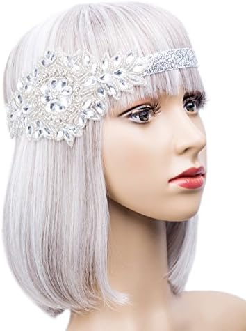 Roaring 20s Vintage Headpiece Black Silver Art Deco 1920s Flapper Headband Headpiece (Silver)