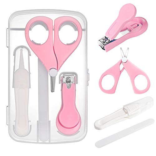 Baby Nail Kit Baby Care Products Baby Grooming Kit Clippers & Scissor & Filer & Tweezer Baby Manicure Kit Pedicure kit for Newborn, Infant & Toddler (Pink)