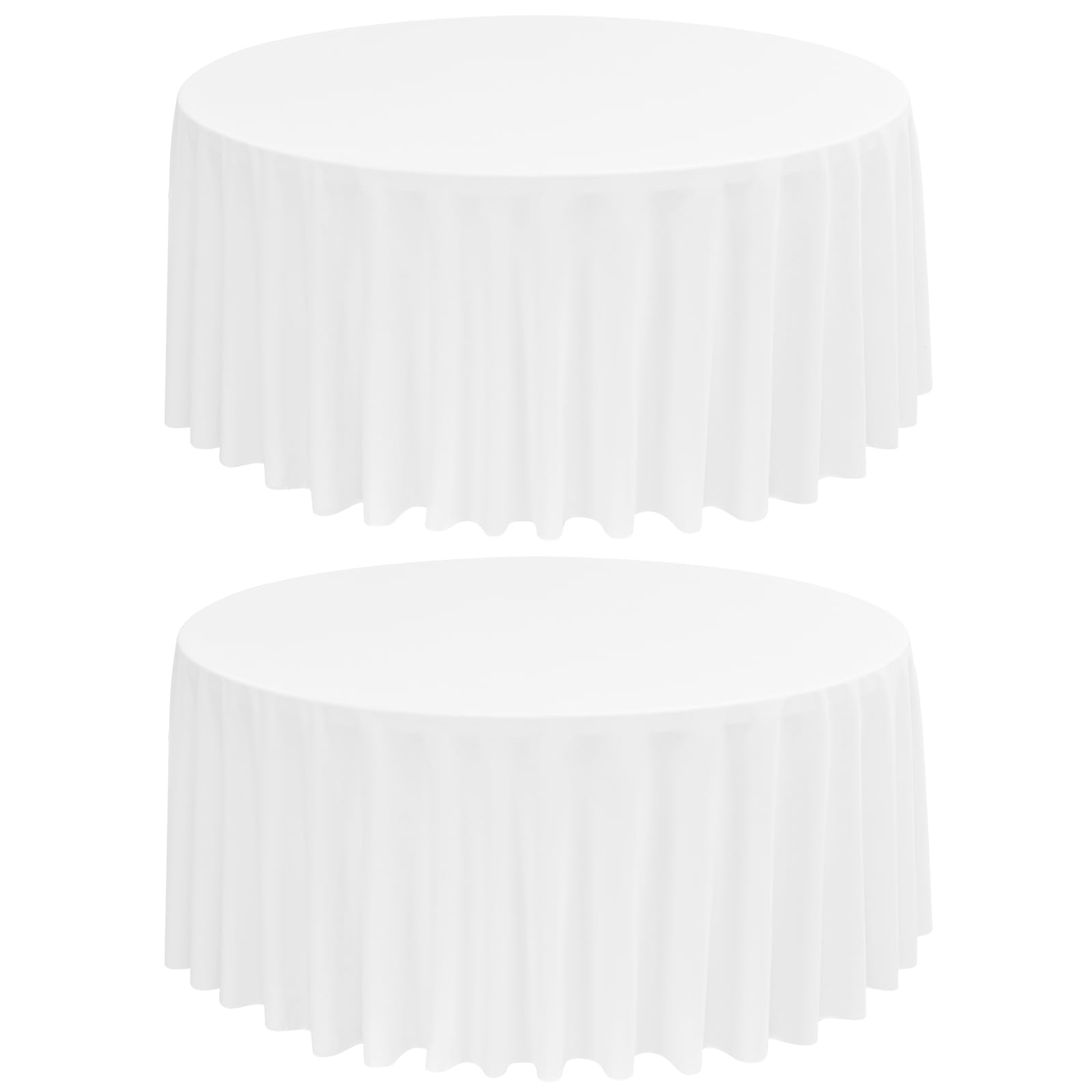 FXKS 2 Pack White Round Tablecloth 275 cm Circle Polyester Table Cloth, Washable Fabric Stain and Wrinkle Resistant Table Cover Round Table Clothes for Wedding Parties Banquet Reception Gift Table