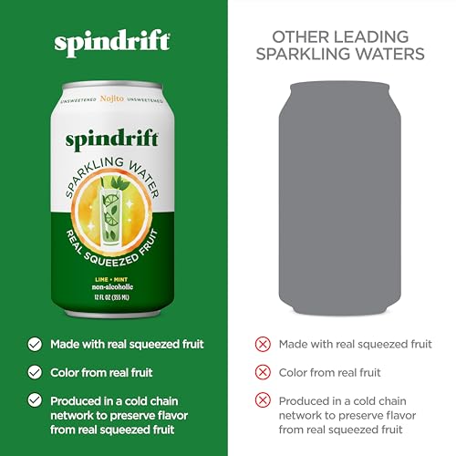 SPINDRIFT SPARKLING WATER, NOJITO FLAVORED, MADE WITH REAL SQUEEZED FRUIT, 12 FL OZ CANS, PACK OF 24 (ONLY 4 CALORIES PER CAN)