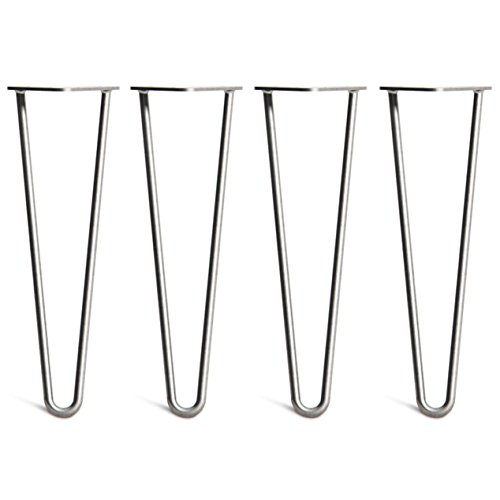 [HLC] 4 x Heavy Duty Hairpin Table Legs – Superior Double Weld Steel Construction with Free Screws, Build Guide & Protector Feet, Worth $10! – 16" to 40", All Finishes, 1/2" [16", 2 Rod, Clear]