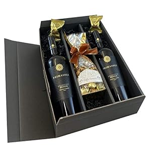Geschenkset Rotwein: Primitivo Primasole mit Schokoladentrüffel und Feigen in Schokolade