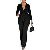 knowfashionstyle Womens Suits 2 Piece Set Business Breasted Blazer Pants Sets Casual Long Sleeve Formal Work Suit with Pocket