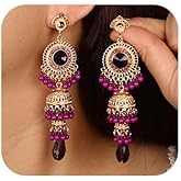 Missgrace Bohemian Indian Purple Red Black Rhinestone Dangle Tassel Long Earrings for Women Vintage Chandelier Earrings Beaded Crystal Jhumka Jhumki Tassel Studs Traditional Earrings for Women