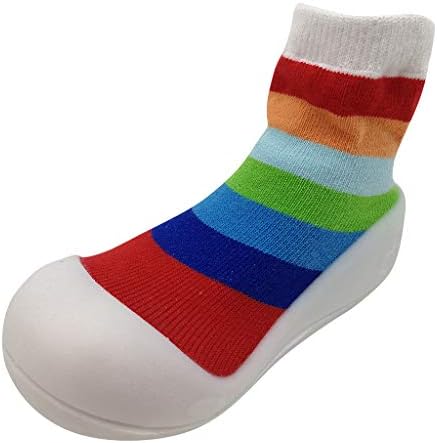 Muium Baby Girl Boy Slipper Sock Toddler Newborn Baby Boys Girls Striped Rainbow Floor Socks Winter Warm Boots Anti-Slip Prewalker First Walkiing Shoes