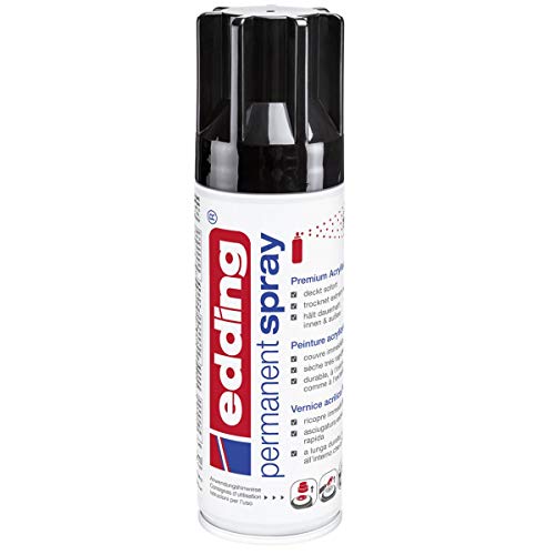 edding 5200 Permanent Spray - tiefschwarz glänzend - 200 ml - Acryllack zum Lackieren und Dekorieren von Glas, Metall, Holz, Keramik, Kunststoff, Leinwand - Lackspray, Acrylspray, Farbspray