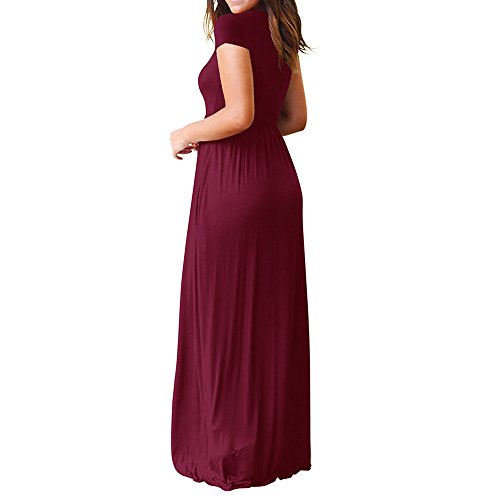 Todaies Women's Print Maxi Dress, Casual Sleeve O-Neck Tank Long Dress (XL, Wine Red 8)