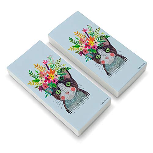 Intense Cat with Flower Hair Eraser Set of 2