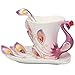 Yosou Home Personalized Unique Custom Design Porcelain Tea Cup and Saucer with Spoon Set Coffee Cup Mug 3D Peacock Theme Romantic Creative Gift -Purple