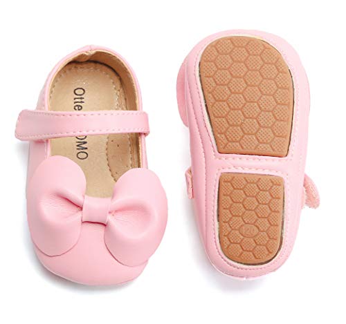 Otter MOMO Baby and Toddler Girls Mary Jane Flats with Bowknot Non-Slip Toddler First Walkers Princess Dress Shoes (12-18 Months-5 Inches, D7705-Pink)