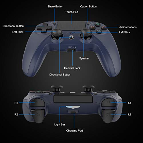 Medvoe Wireless Game Controller for PS4, Built-in Speaker/Gyro/Motor Joystick Remote Gamepad for Playstation 4/Slim/Pro Console - Midnight Blue