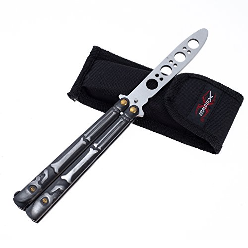 F-Noble Butterfly Knife Trainer, Practice Training Butterfly Knife Tool, Unsharpened Blade (black gold)