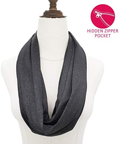 Scarf with Hidden Pocket for Women, Girls, Ladies, Travel Scarf Lightweight Wrap Infinity Scarves Striped with Zipper Pocket