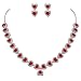 EVER FAITH CZ July Birthstone Romantic Love Heart Necklace Earrings Set Ruby Color Silver-Tone