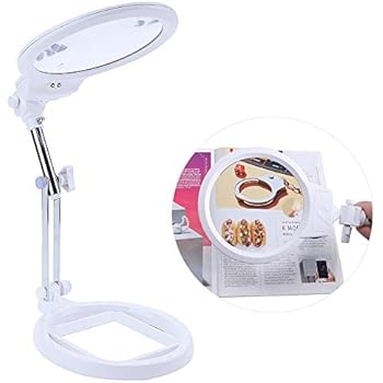 Large Hands Free Magnifying Glass Folding & Hand held Jumbo 5.5 Inch Lens - Best Reading Magnifier with Lights for Seniors Macular Degeneration and Reading etc