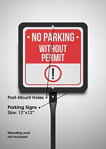 No Parking Without Permit Print Black, White and Red Metal Square Sign - 2 Pack of Signs, 12x12 - Thumbnail 2