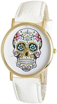 Ottilie Women's Analog Skull Watch With White Leather Strap