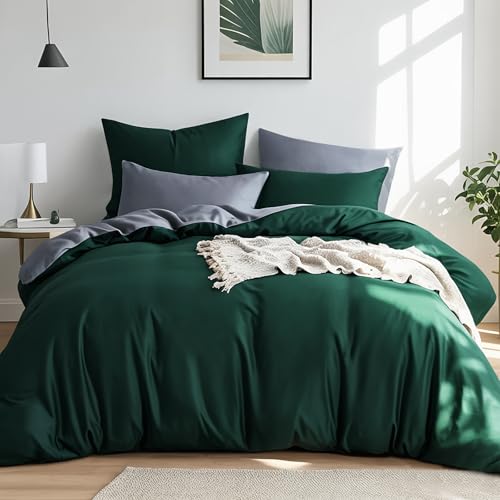 RUIKASI Bettwäsche 200x200 Baumwolle Grün - Bettwäsche-Sets 200x200cm 3teilig Wendebettwäsche 3tlg mit Reißverschluss, zweifarbige Bettbezug Set Dunke
