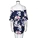 Hemlock Women's Summer Floral Printed Blouse Off Shoulder Tops Shirt (L, Navy)