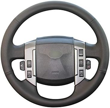 KDKDKLMB steering wheel cover Hand-stitched DIY Black PU Artificial Leather Car Steering Wheel Cover for Land Rover Old Range Rover Sport 2005-2008