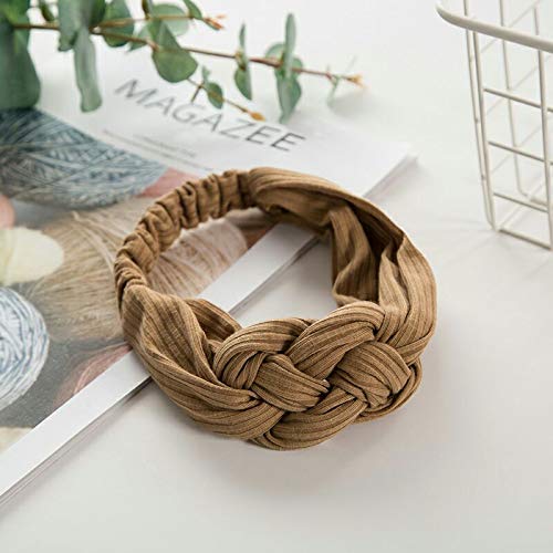 Lannmart New Women Solid Cotton Braided Twist Bow Knot Headwraps Chic Handmade Simple Vintage Hairbands Warm Knit Headbands Hair Holder