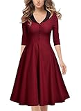 Miusol Women's Retro V Neck Half Sleeve 1950'S Party Swing Dress