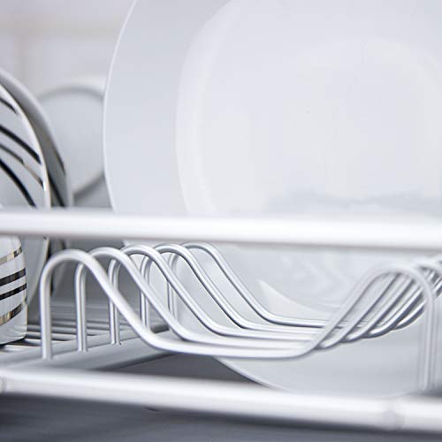 Evelyne GMT-10331 Aluminum Dish Drying Rack With Utensil Holder - Kitchen Countertop Rust Proof Dish Rack And Drainboard Set - Large Dish Organizer Rack