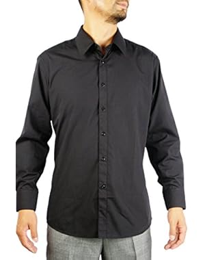 Men's Slim Fit Dress Shirt Convertible Cuff Solid