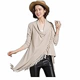 Hengzhi Women's Tassel Cardigan Sweater V Neck Outwear Tops knitted loose Poncho