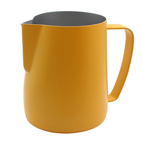 Dianoo Stainless Steel Frothing Pitcher Jug Steaming Pitcher Suitable For Coffee, Latte And Frothing Milk 600ml Yellow