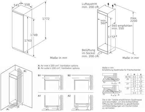 GIN81ACE0, serie 6, congelatore da incasso, 177,5 x 56 cm, nicchia 212 l, prodotto in Germania, NoFrost, BigBox per congelatore grande, congelamento più veloce, molto silenzioso con solo 35 dB,