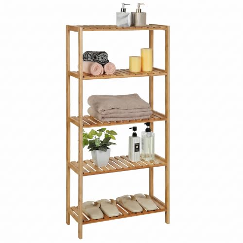 SONGMICS Badezimmerregal, Badregal, Küchenregal, Schuhregal, Standregal aus Bambus, 60 x 26.2 x 130.9 cm, ideal für Bad, Wohnzimmer, Flur, Küche, natu