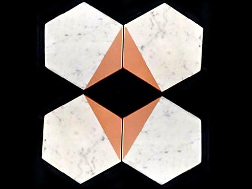 Copper Painted Hexagon Carrara Marble Polished Sealed Drink Coasters (Set of 4)