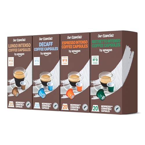 Capsule in Plastica di Caffè Compatibili Nespresso, Assortimento Tostatura Scura - 50% Arabica, 50% Robusta, 80 Capsule (4 Confezioni da 20) - Certificato Rainforest Alliance