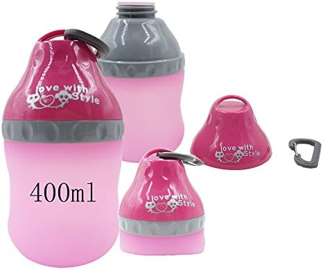 SingyepPortable Silicone Folding Pets Bowl Travel Outdoor Collapsing Water Feeding Bottles Kettle with Carabiner Clip for Dogs,Cats,puppy,kitten (Pink)