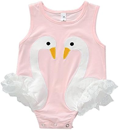 Baby Girls Clothes Cute Swan Lace Romper Bodysuit One Piece Outfits (6-12 Months, Pink)