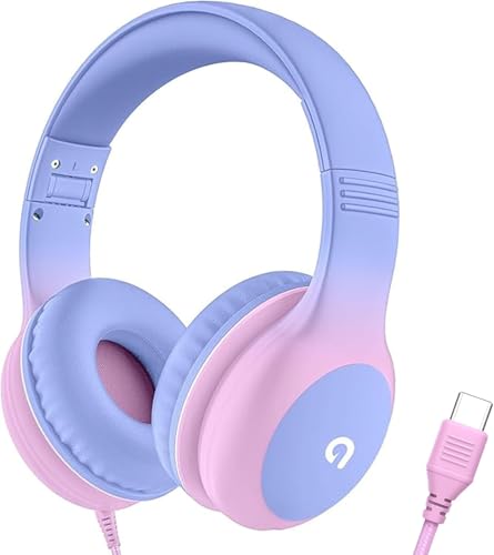 ADOOPE Kabelgebundene Kinder-Kopfhörer mit USB-C-Stecker, 85 dB sichere Lautstärke, verstellbares Kopfband, verwicklungsfreie Kabel-Kopfhörer für Schule, Tablet