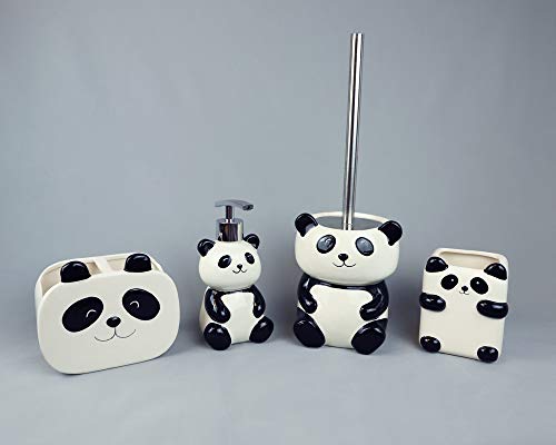 Isaac Jacobs Ceramic Panda Bear, Liquid Soap Pump/Lotion Dispenser with Chrome Metal Pump – Great for Bathroom, Kitchen Countertop, Bath Accessory (Panda)
