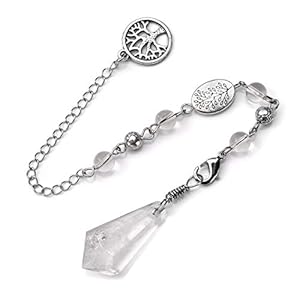 CrystalTears Natural Clear Quartz Crystal Pendulum Hexagonal Healing Crystal Point Dowsing Pendulum Necklace for Divination Chakra Reiki Healing Meditation Balancing